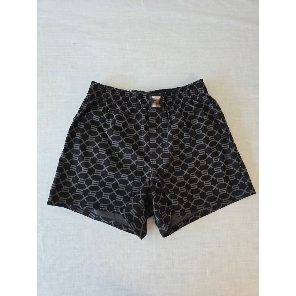 Savage X Fenty Sleep Shorts Monogram Logo Print Woven Small Black Grey Rihanna‎